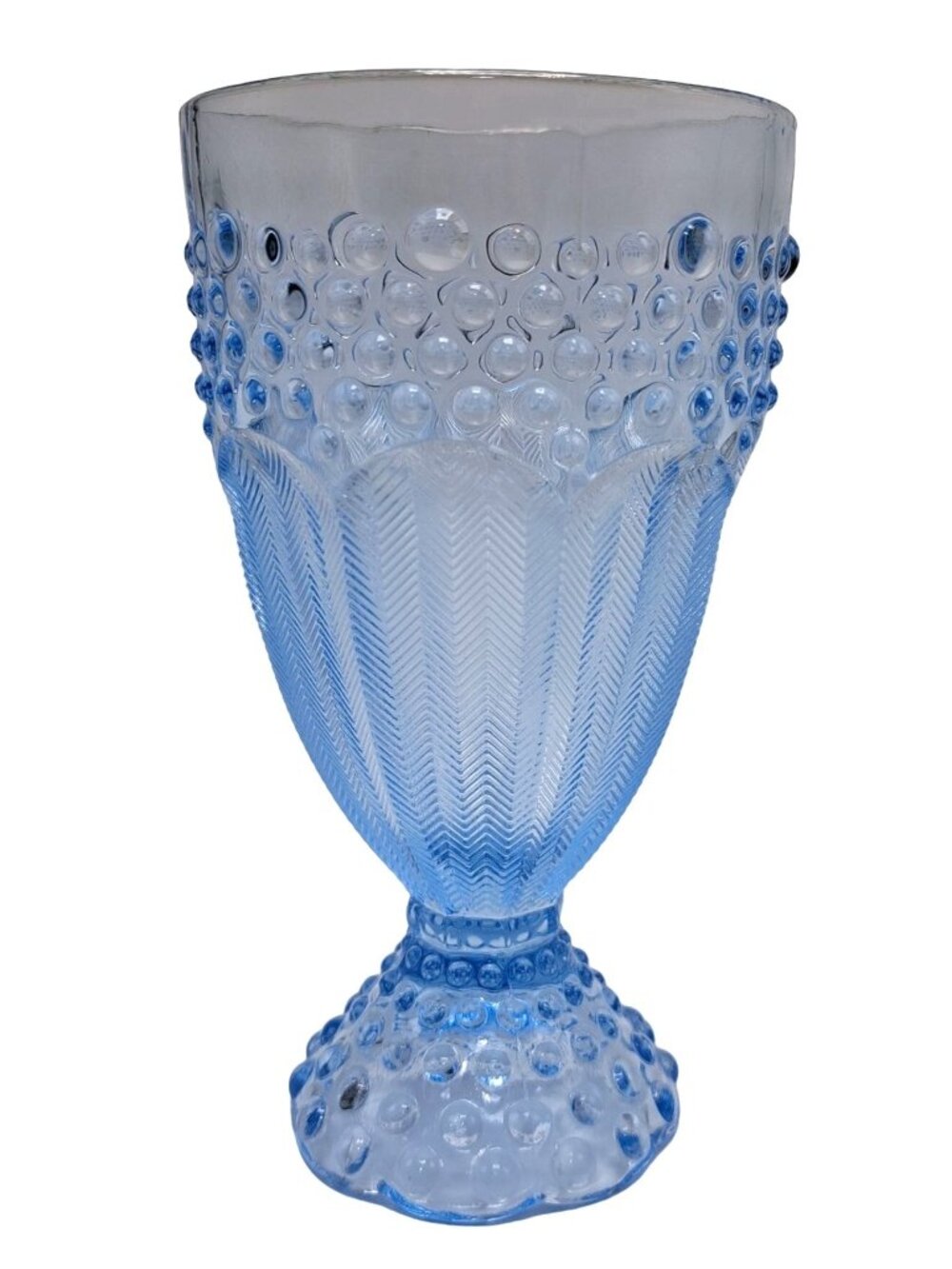Gorham Emily's Attic Blue Hobnail and Herringbone Glass Water Goblet
